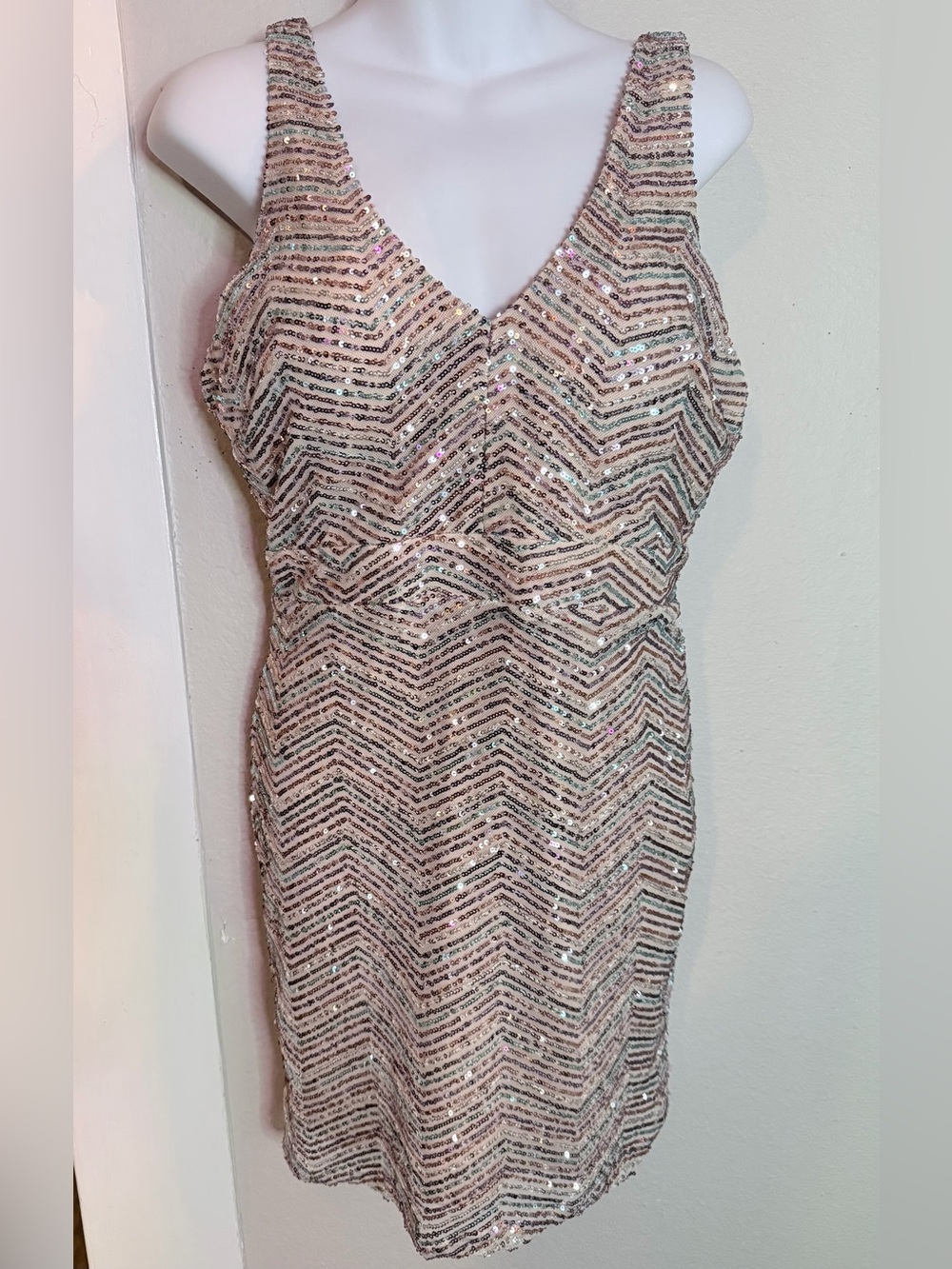 Crystal Doll Multi color chevron pattern Party Mini Dress Size L